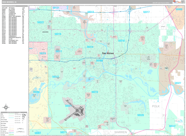 Des Moines City Digital Map Premium Style